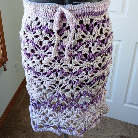 Hand Crafted Other - Icy Grape Crochet Skirt OSFM Plus Sized drawstring waist open lacy swim cover